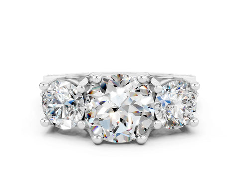 White gold Round Cut Moissanite Three-Stone Ring with Channel Set Band and Four-Prong Setting