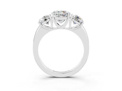 White gold Round Cut Moissanite Three-Stone Ring with Four-Prong Setting and Classic Band_3