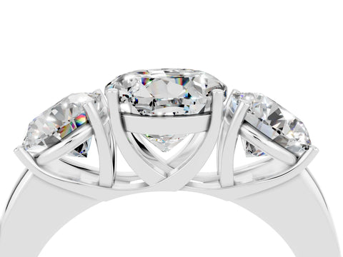 White gold Round Cut Moissanite Three-Stone Ring with Four-Prong Setting and Classic Band_4