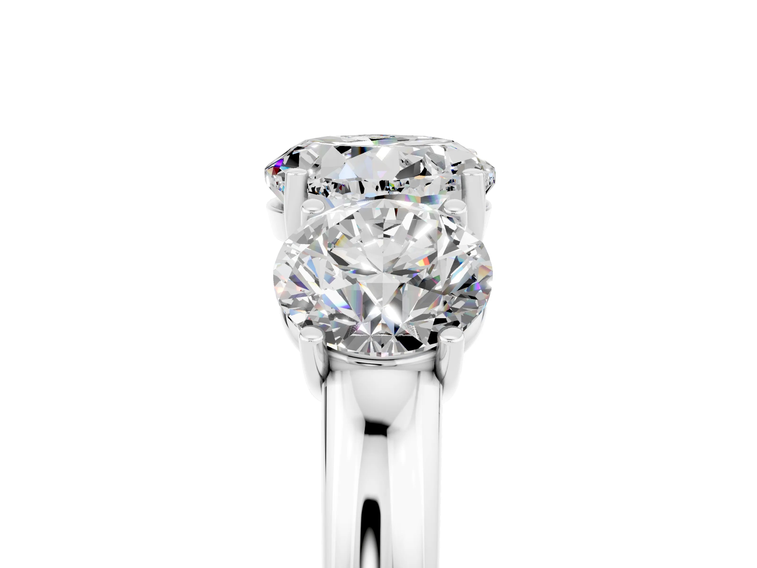 White gold Round Cut Moissanite Three-Stone Ring with Four-Prong Setting and Classic Band_5
