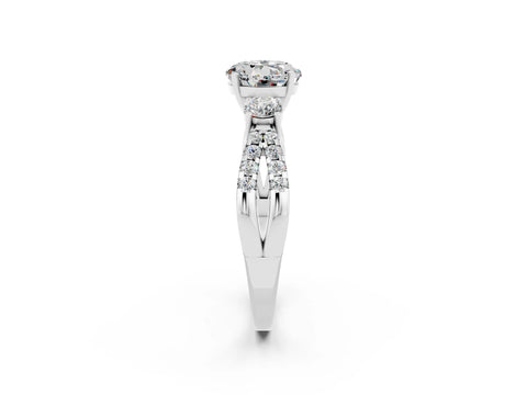 White gold Round Cut Moissanite Three-Stone Ring with Pavé Split Shank and Four-Prong Setting_2