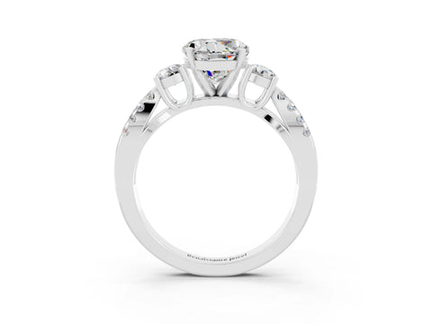 White gold Round Cut Moissanite Three-Stone Ring with Pavé Split Shank and Four-Prong Setting_3