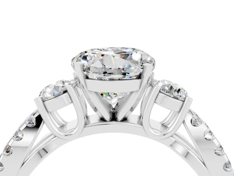 White gold Round Cut Moissanite Three-Stone Ring with Pavé Split Shank and Four-Prong Setting_4