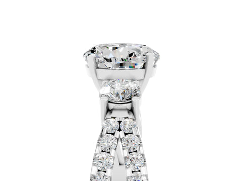 White gold Round Cut Moissanite Three-Stone Ring with Pavé Split Shank and Four-Prong Setting_5