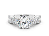 White gold Round Cut Moissanite Three-Stone Ring with Pavé Split Shank and Four-Prong Setting