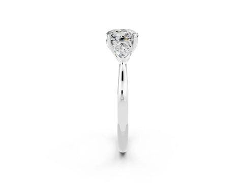 White gold Round Cut Moissanite Three-Stone Ring with Pear Side Stones and Four-Prong Setting_14