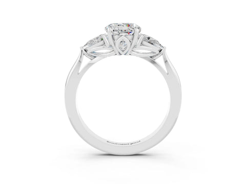 White gold Round Cut Moissanite Three-Stone Ring with Pear Side Stones and Four-Prong Setting_15