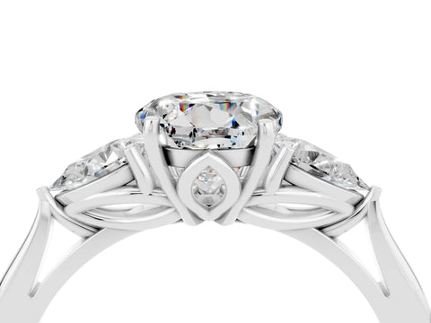 White gold Round Cut Moissanite Three-Stone Ring with Pear Side Stones and Four-Prong Setting_16