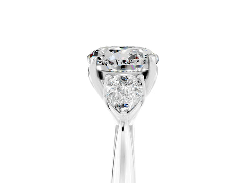 White gold Round Cut Moissanite Three-Stone Ring with Pear Side Stones and Four-Prong Setting_17