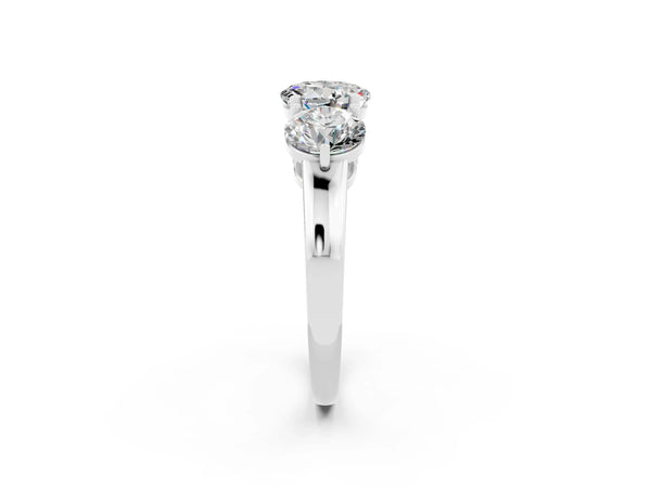 Silver Round Cut Moissanite Three-Stone Ring with Prong Setting and Classic Band