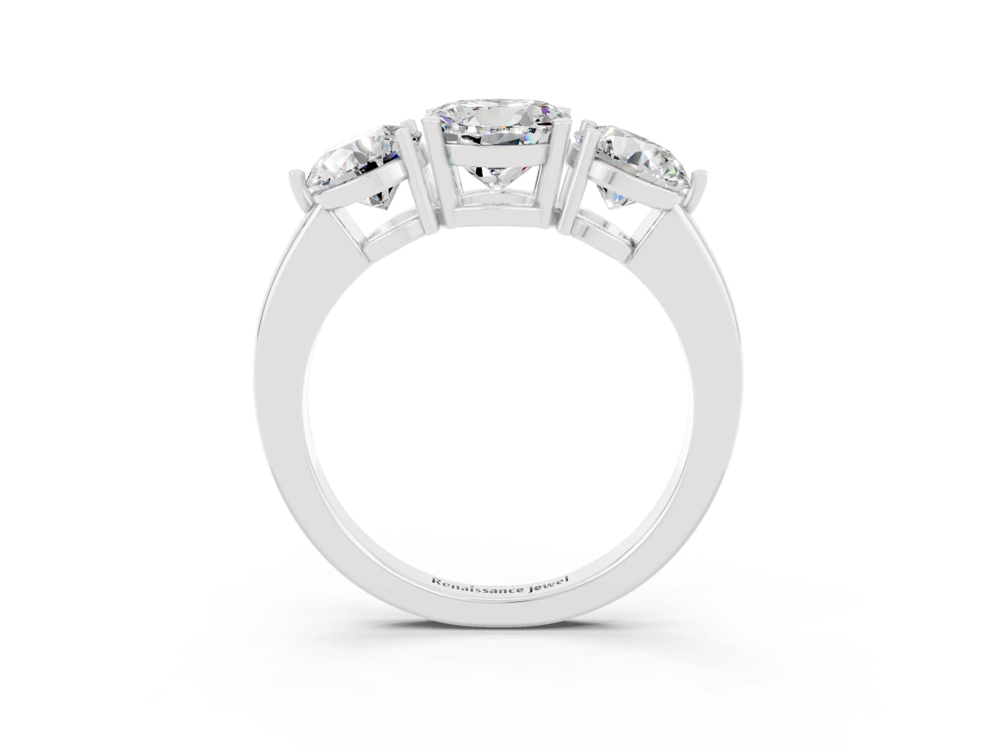 White gold Round Cut Moissanite Three-Stone Ring with Prong Setting and Classic Band_3