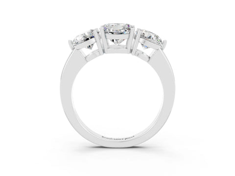 White gold Round Cut Moissanite Three-Stone Ring with Prong Setting and Classic Band_3