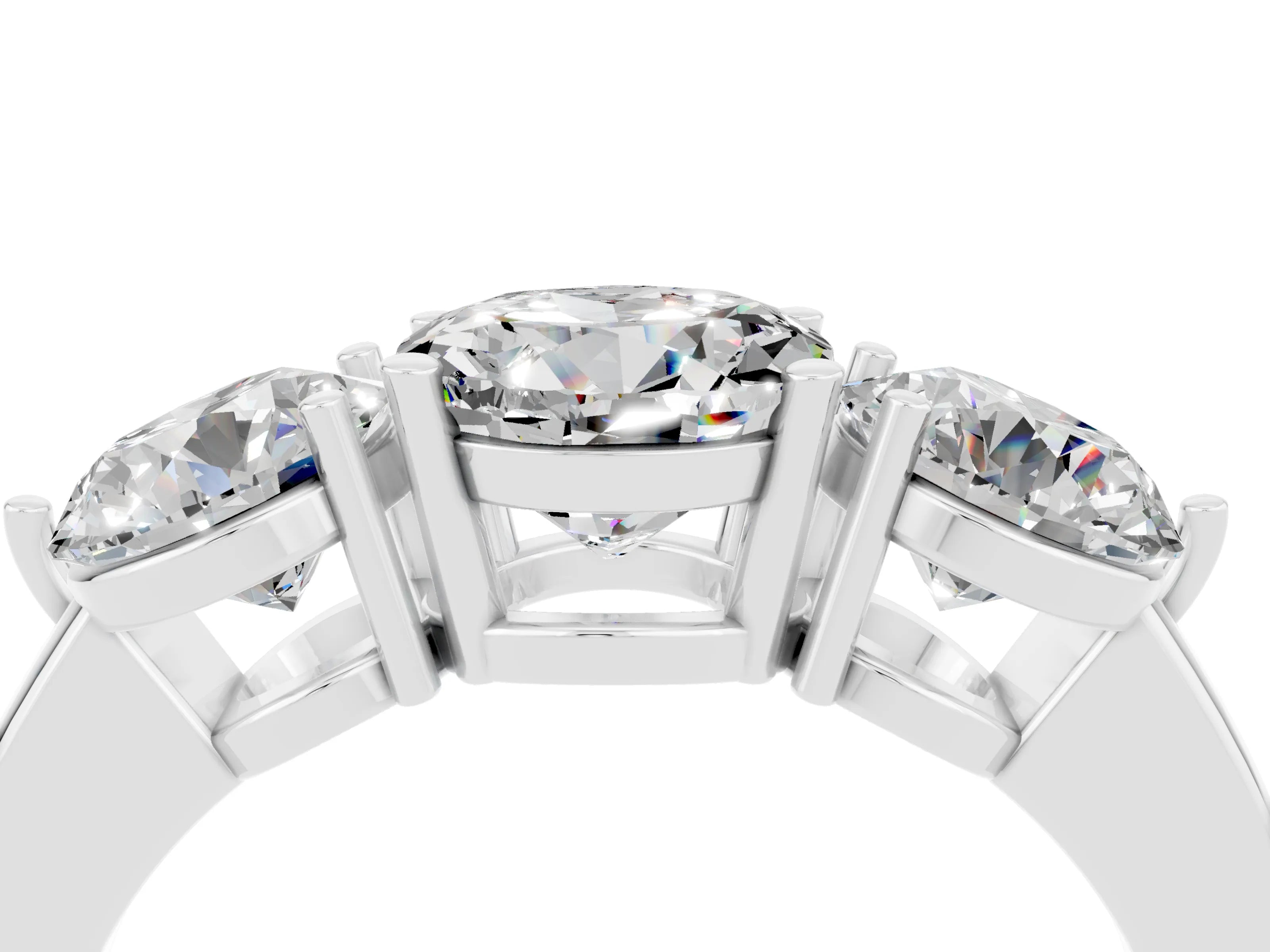 White gold Round Cut Moissanite Three-Stone Ring with Prong Setting and Classic Band_4