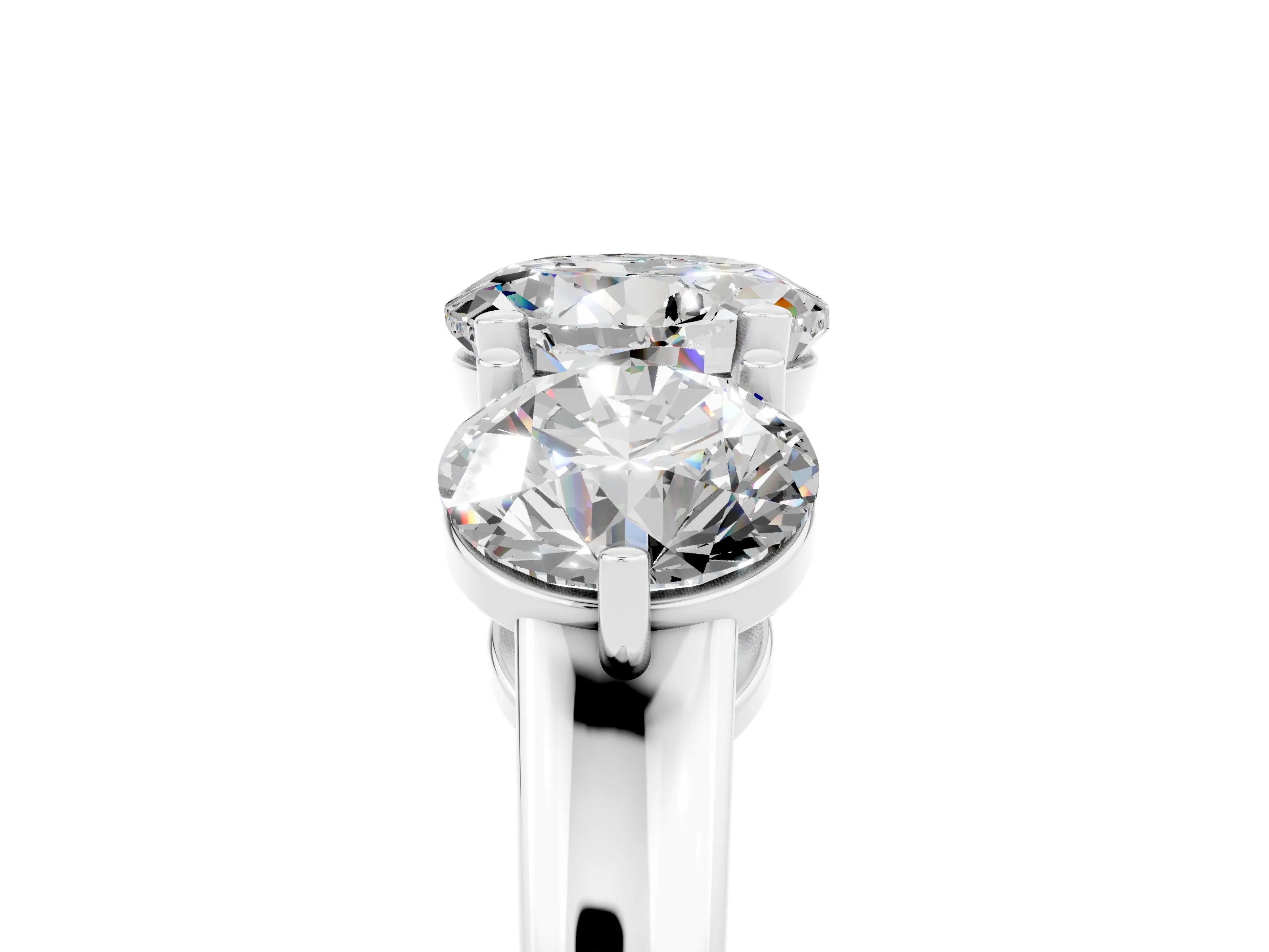 White gold Round Cut Moissanite Three-Stone Ring with Prong Setting and Classic Band_5