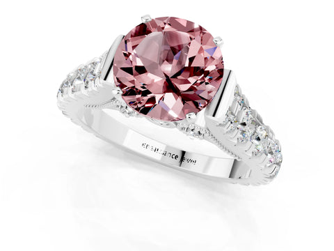 White gold Round Cut Morganite Classic Solitaire Ring with Pavé Band and Four-Prong Setting_1