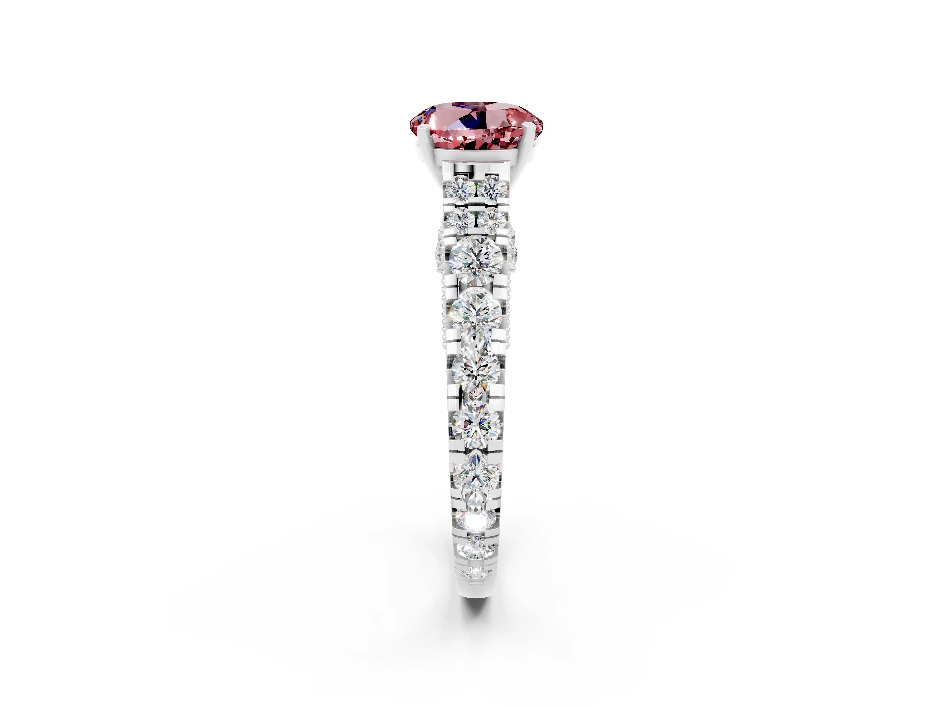 White gold Round Cut Morganite Classic Solitaire Ring with Pavé Band and Four-Prong Setting_2