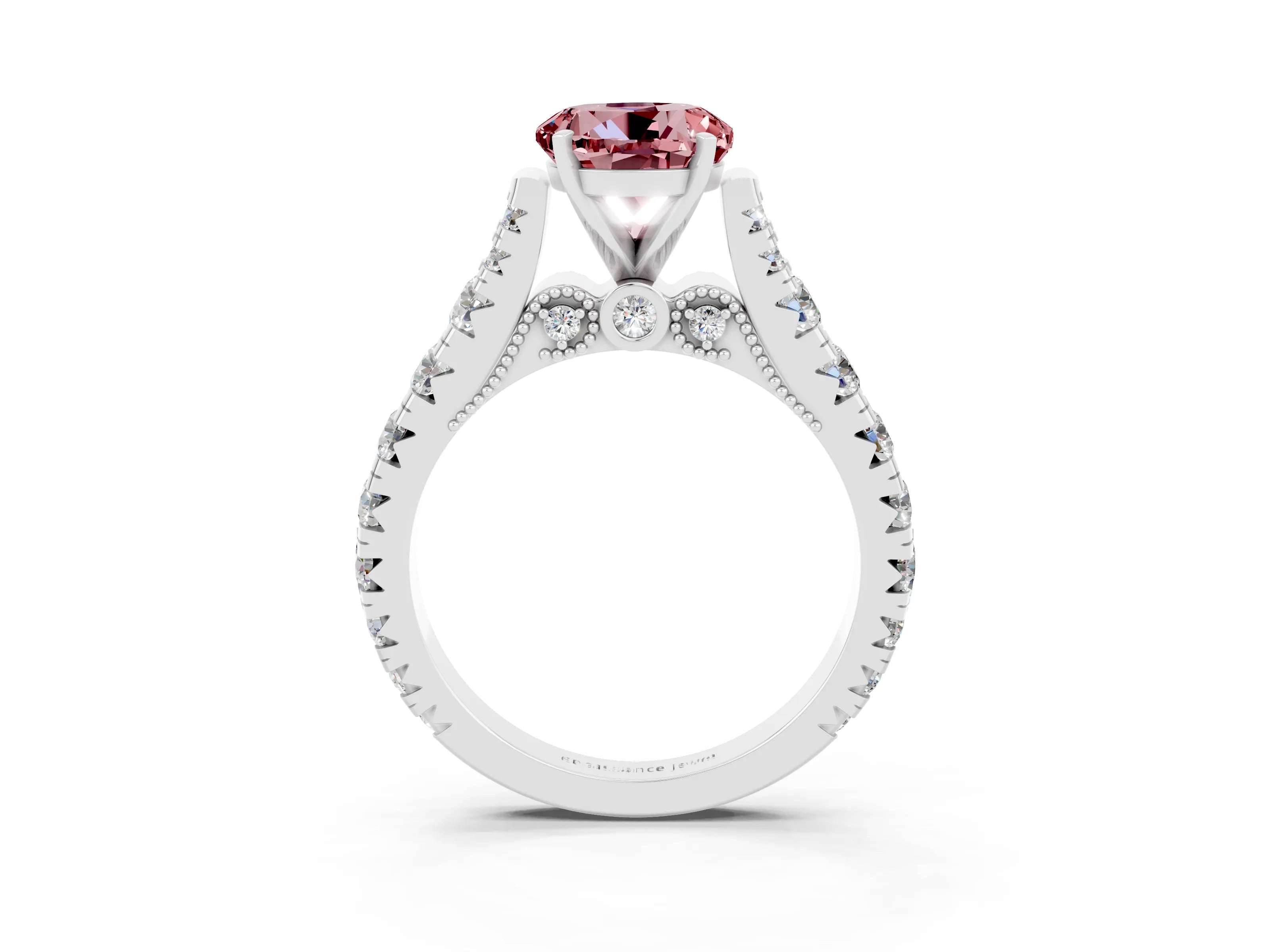 White gold Round Cut Morganite Classic Solitaire Ring with Pavé Band and Four-Prong Setting_3