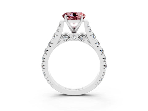 White gold Round Cut Morganite Classic Solitaire Ring with Pavé Band and Four-Prong Setting_3