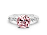 White gold Round Cut Morganite Cluster Side Stone Solitaire Ring with Prong Setting_24