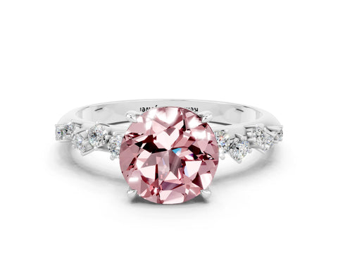 White gold Round Cut Morganite Cluster Side Stone Solitaire Ring with Prong Setting_24
