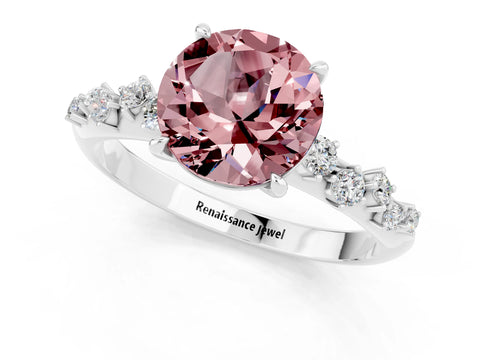 White gold Round Cut Morganite Cluster Side Stone Solitaire Ring with Prong Setting_25