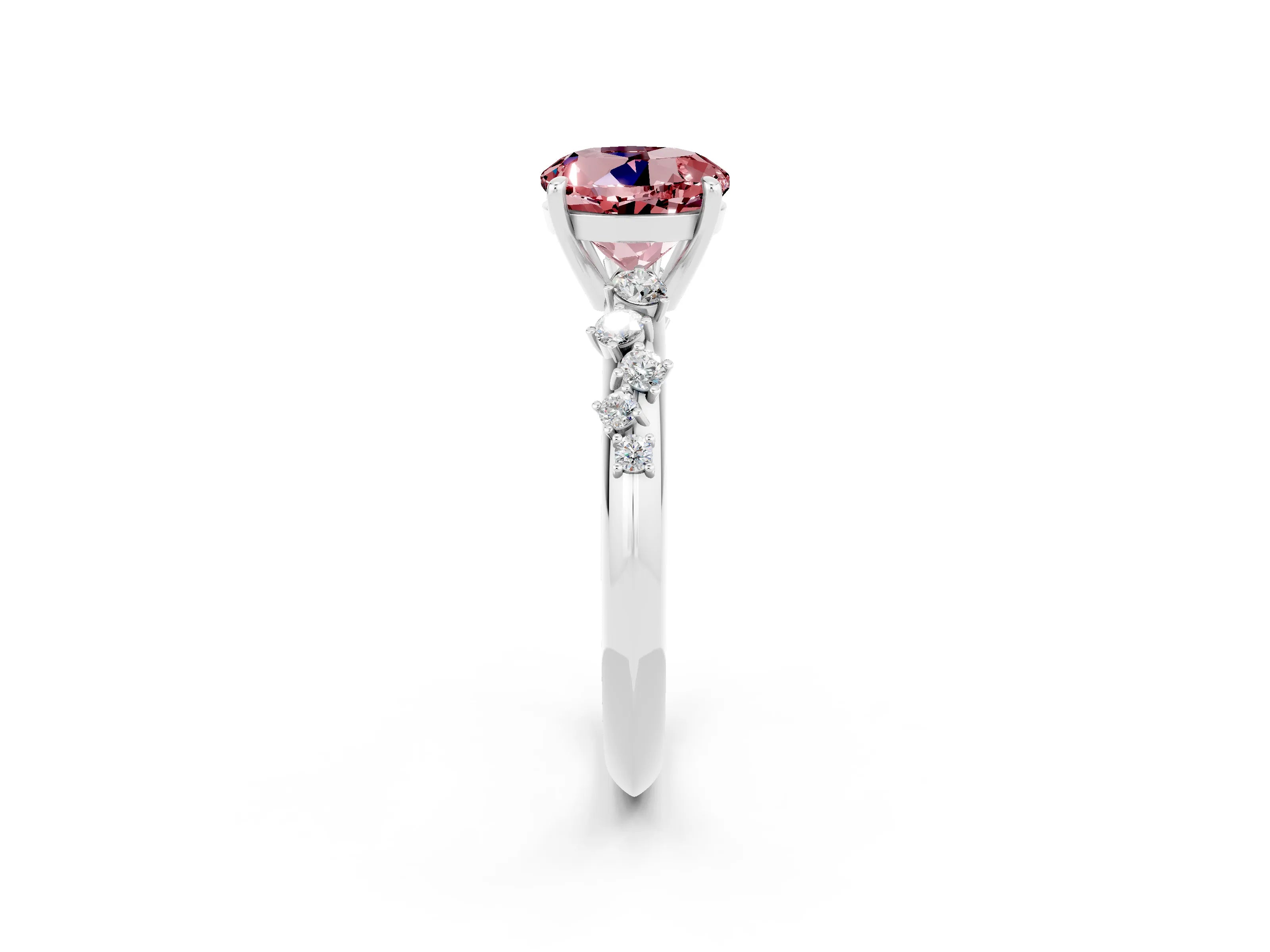 White gold Round Cut Morganite Cluster Side Stone Solitaire Ring with Prong Setting_26