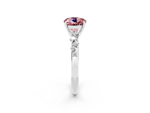 White gold Round Cut Morganite Cluster Side Stone Solitaire Ring with Prong Setting_26