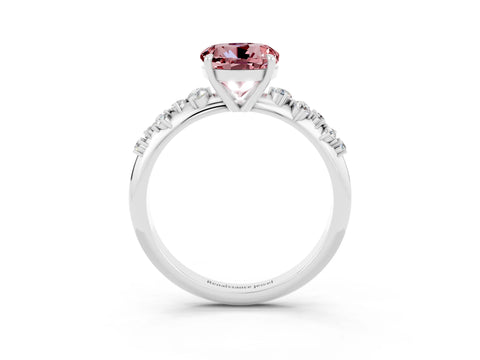 White gold Round Cut Morganite Cluster Side Stone Solitaire Ring with Prong Setting_27