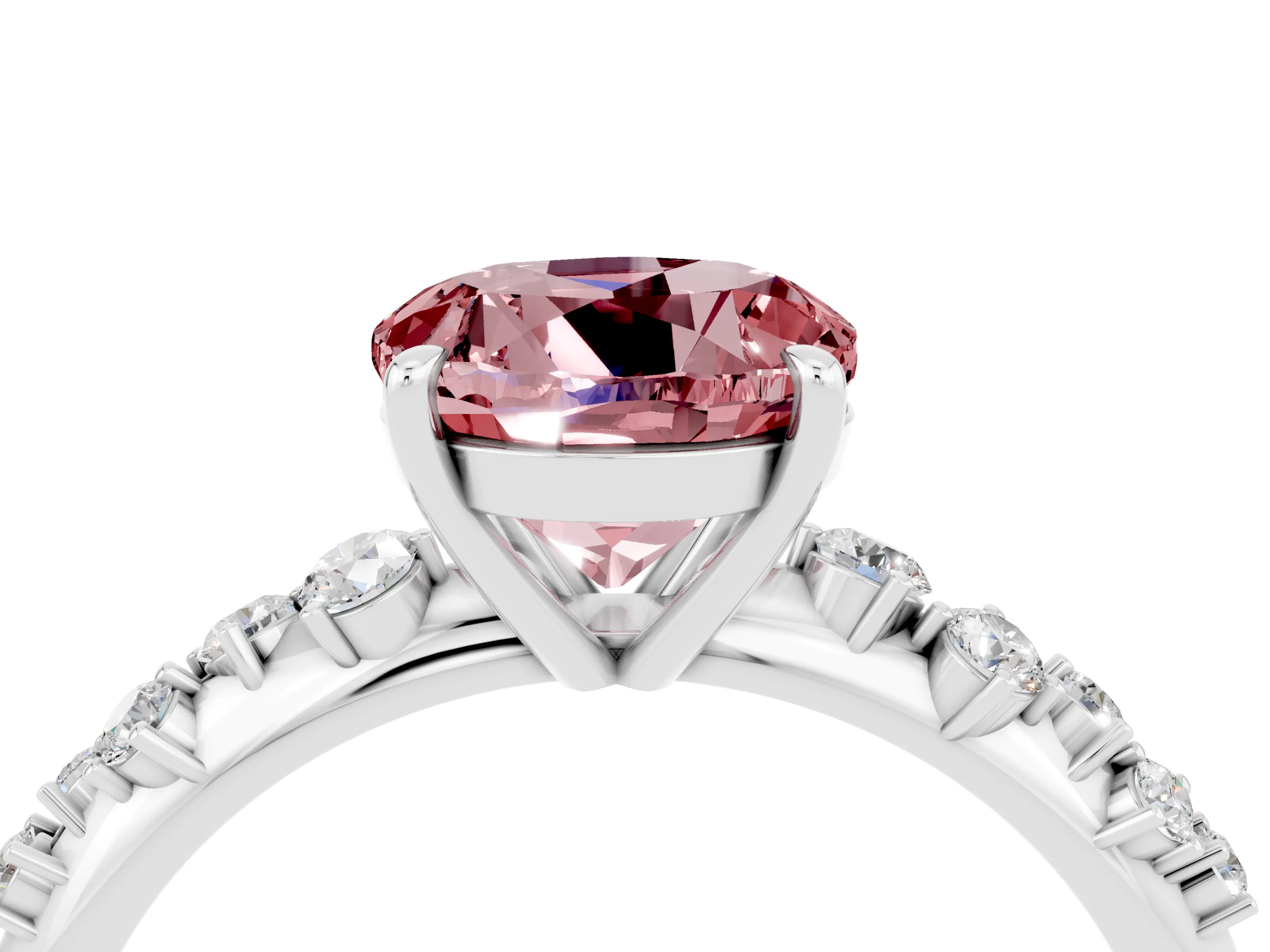 White gold Round Cut Morganite Cluster Side Stone Solitaire Ring with Prong Setting_28