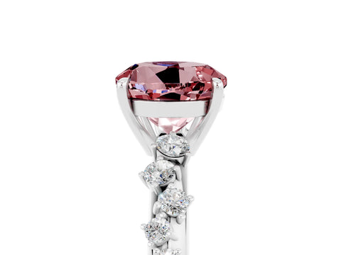 White gold Round Cut Morganite Cluster Side Stone Solitaire Ring with Prong Setting_29