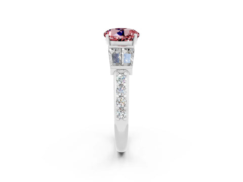 White gold Round Cut Morganite Engagement Ring with Baguette Side Stones and Channel Set Band_2