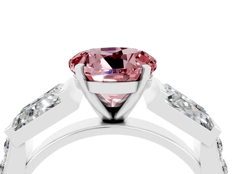 White gold Round Cut Morganite Engagement Ring with Baguette Side Stones and Channel Set Band_4