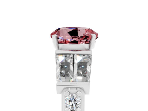 White gold Round Cut Morganite Engagement Ring with Baguette Side Stones and Channel Set Band_5