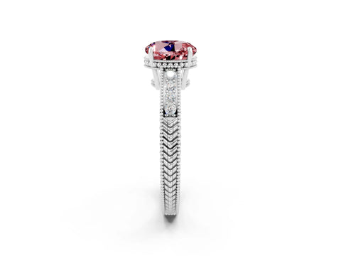 White gold Round Cut Morganite Engagement Ring with Milgrain Channel Set Band and Prong Setting_2