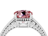 White gold Round Cut Morganite Engagement Ring with Milgrain Channel Set Band and Prong Setting_4
