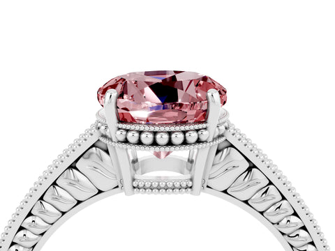 White gold Round Cut Morganite Engagement Ring with Milgrain Channel Set Band and Prong Setting_4