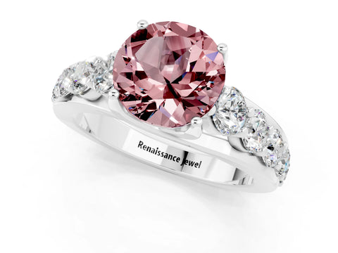 White gold Round Cut Morganite Engagement Ring with Pavé Band and Four-Prong Setting_1