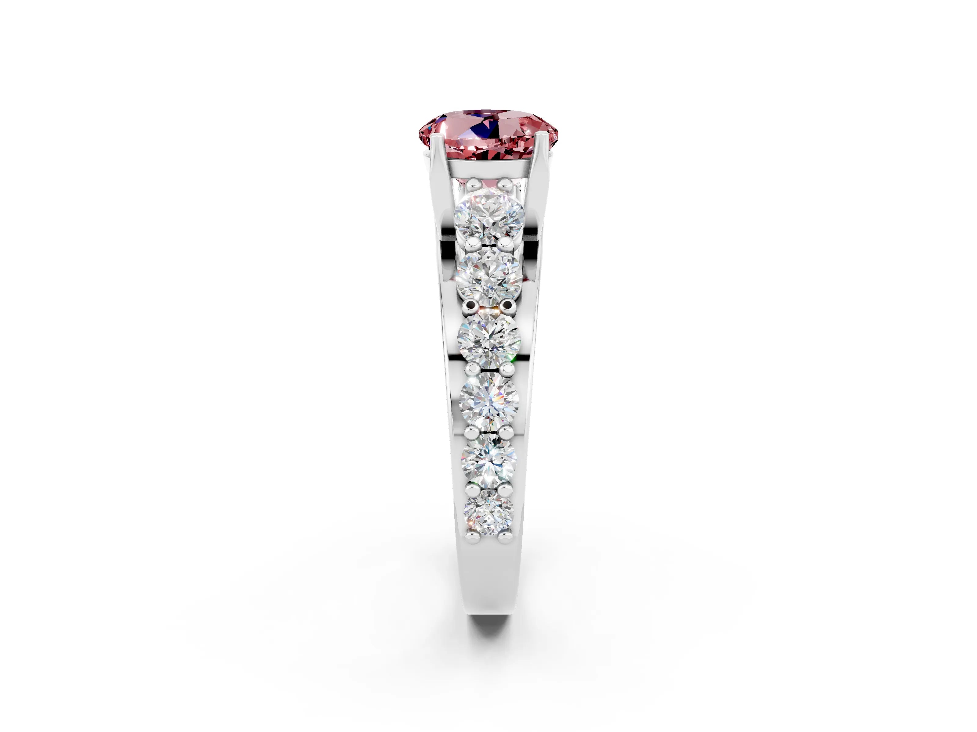White gold Round Cut Morganite Engagement Ring with Pavé Band and Four-Prong Setting_2