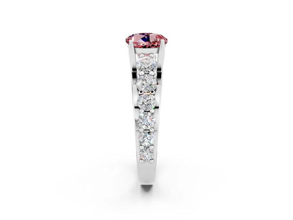 White gold Round Cut Morganite Engagement Ring with Pavé Band and Four-Prong Setting