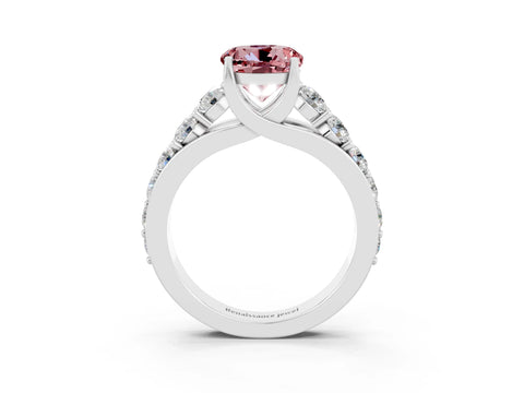 White gold Round Cut Morganite Engagement Ring with Pavé Band and Four-Prong Setting_3