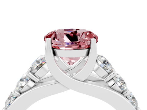 White gold Round Cut Morganite Engagement Ring with Pavé Band and Four-Prong Setting_4