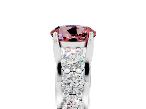 White gold Round Cut Morganite Engagement Ring with Pavé Band and Four-Prong Setting_5