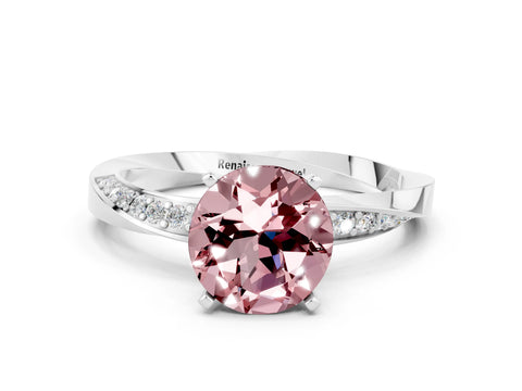 White gold Round Cut Morganite Engagement Ring with Side Stone Accents and Four-Prong Setting_27