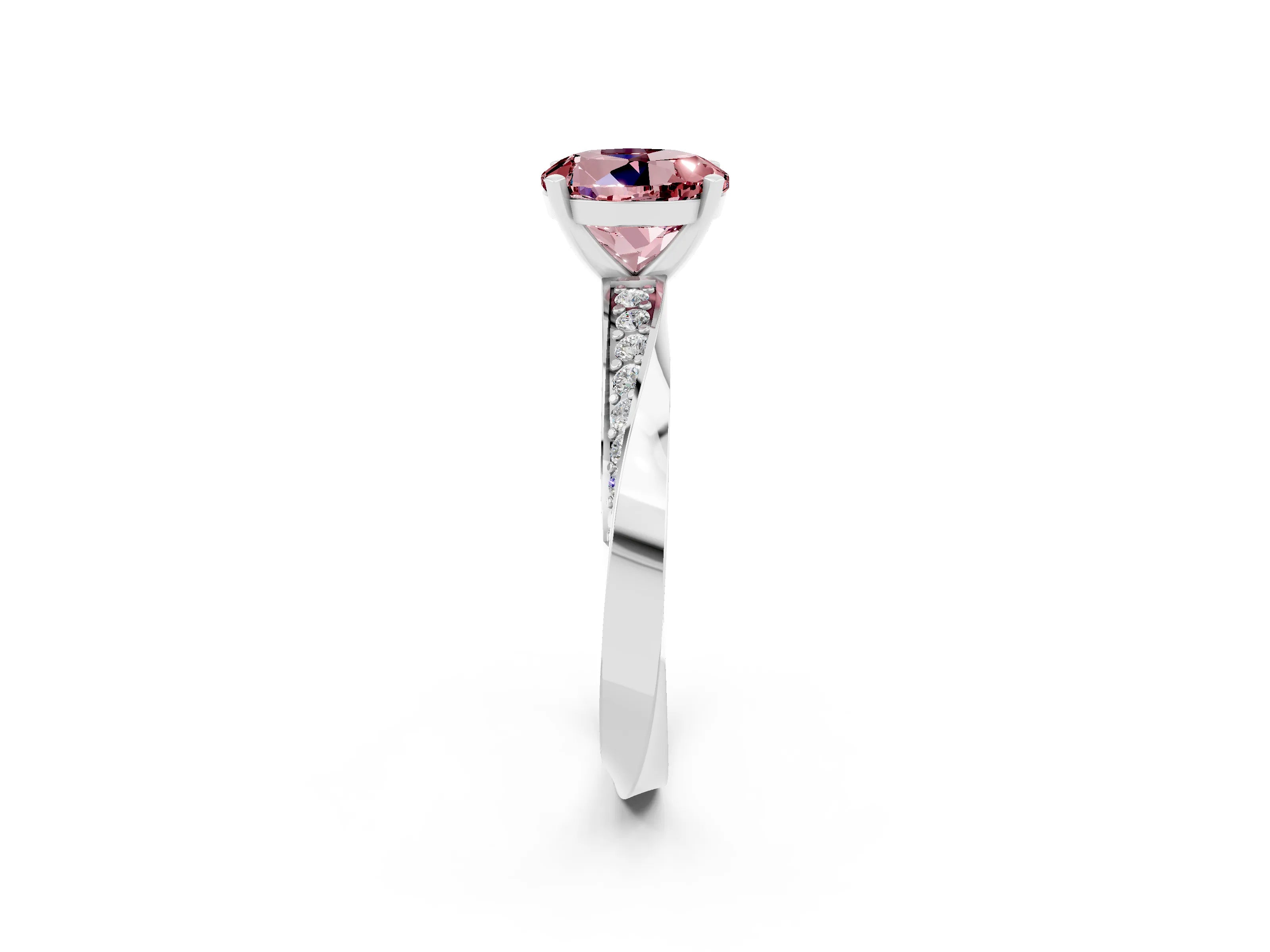White gold Round Cut Morganite Engagement Ring with Side Stone Accents and Four-Prong Setting_29
