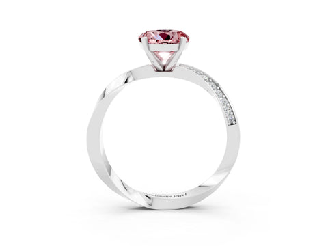 White gold Round Cut Morganite Engagement Ring with Side Stone Accents and Four-Prong Setting_30