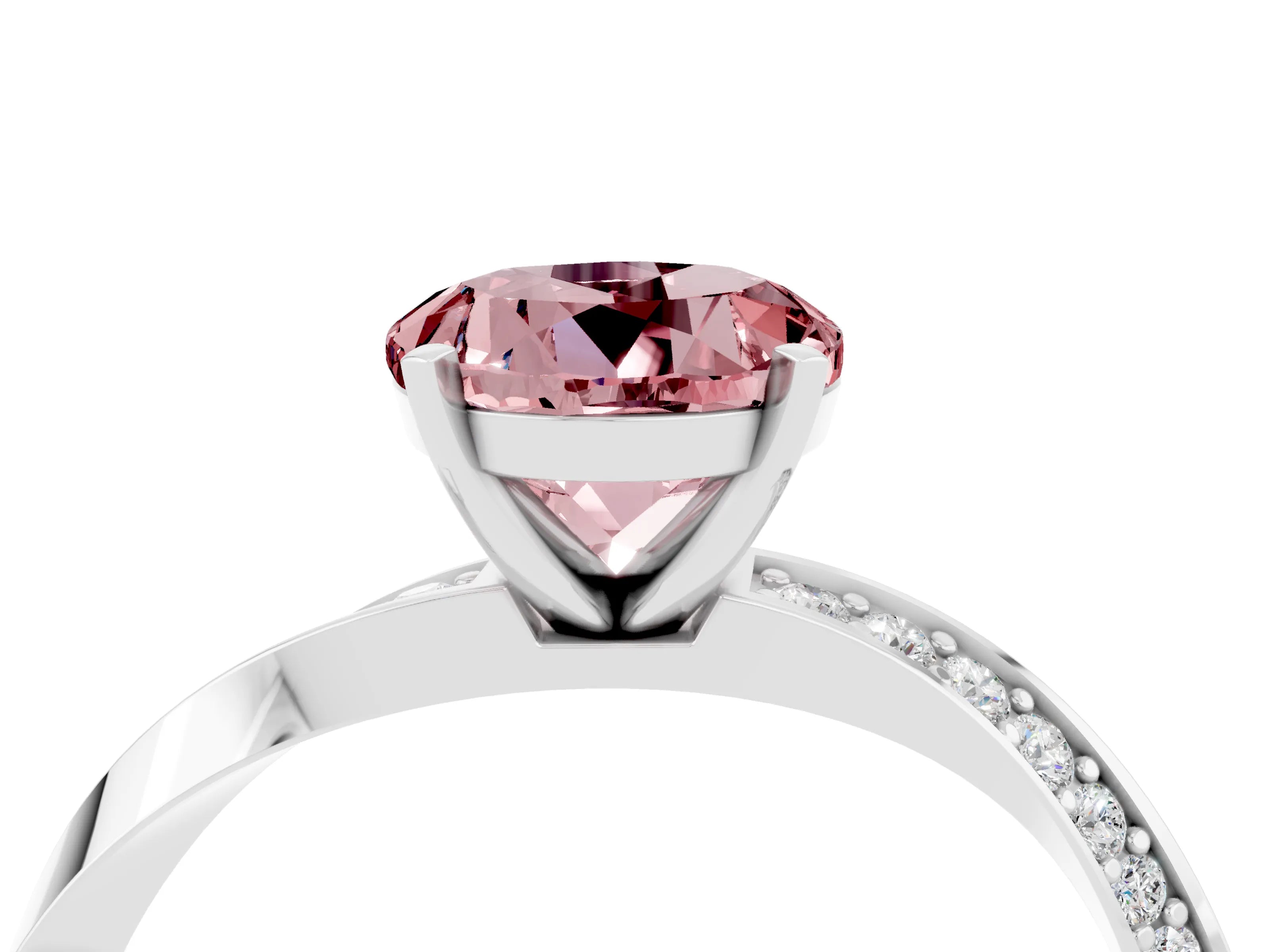 White gold Round Cut Morganite Engagement Ring with Side Stone Accents and Four-Prong Setting_31