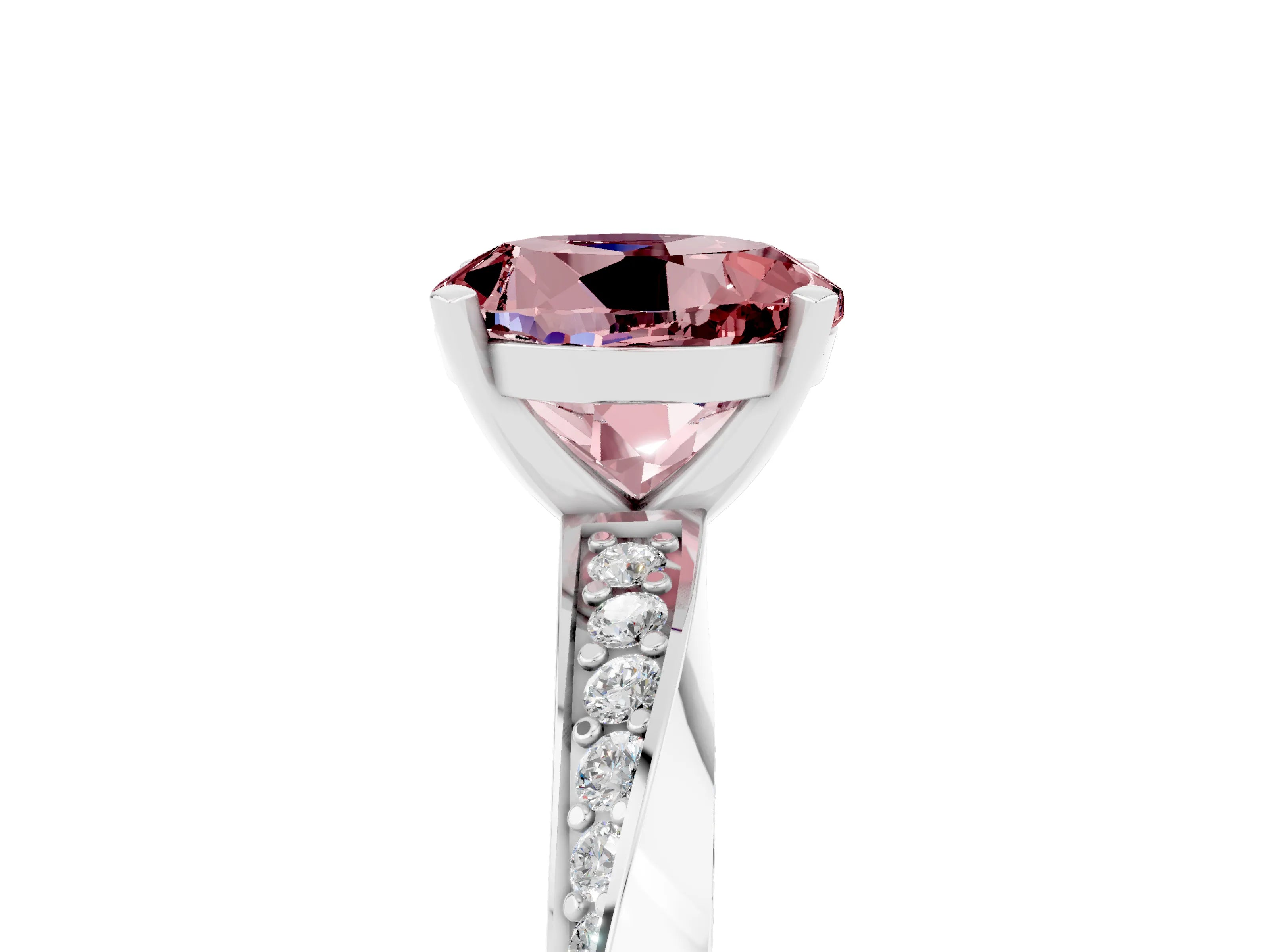 White gold Round Cut Morganite Engagement Ring with Side Stone Accents and Four-Prong Setting_32
