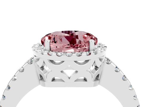 White gold Round Cut Morganite Halo Engagement Ring with Pavé Band and Prong Setting_16