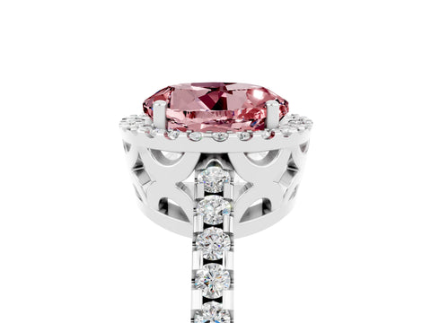 White gold Round Cut Morganite Halo Engagement Ring with Pavé Band and Prong Setting_17