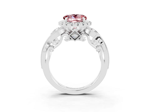 White gold Round Cut Morganite Halo Ring with Milgrain Pavé Band and Four-Prong Setting_15